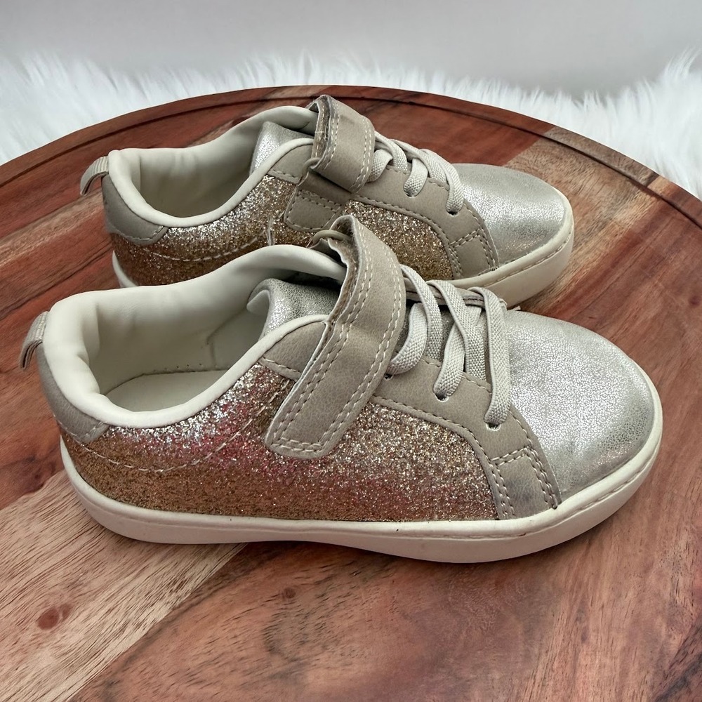 Carters Kids Girls Gold Glitter Silver‎ Sneakers Shoes Hook and Loop Size 10